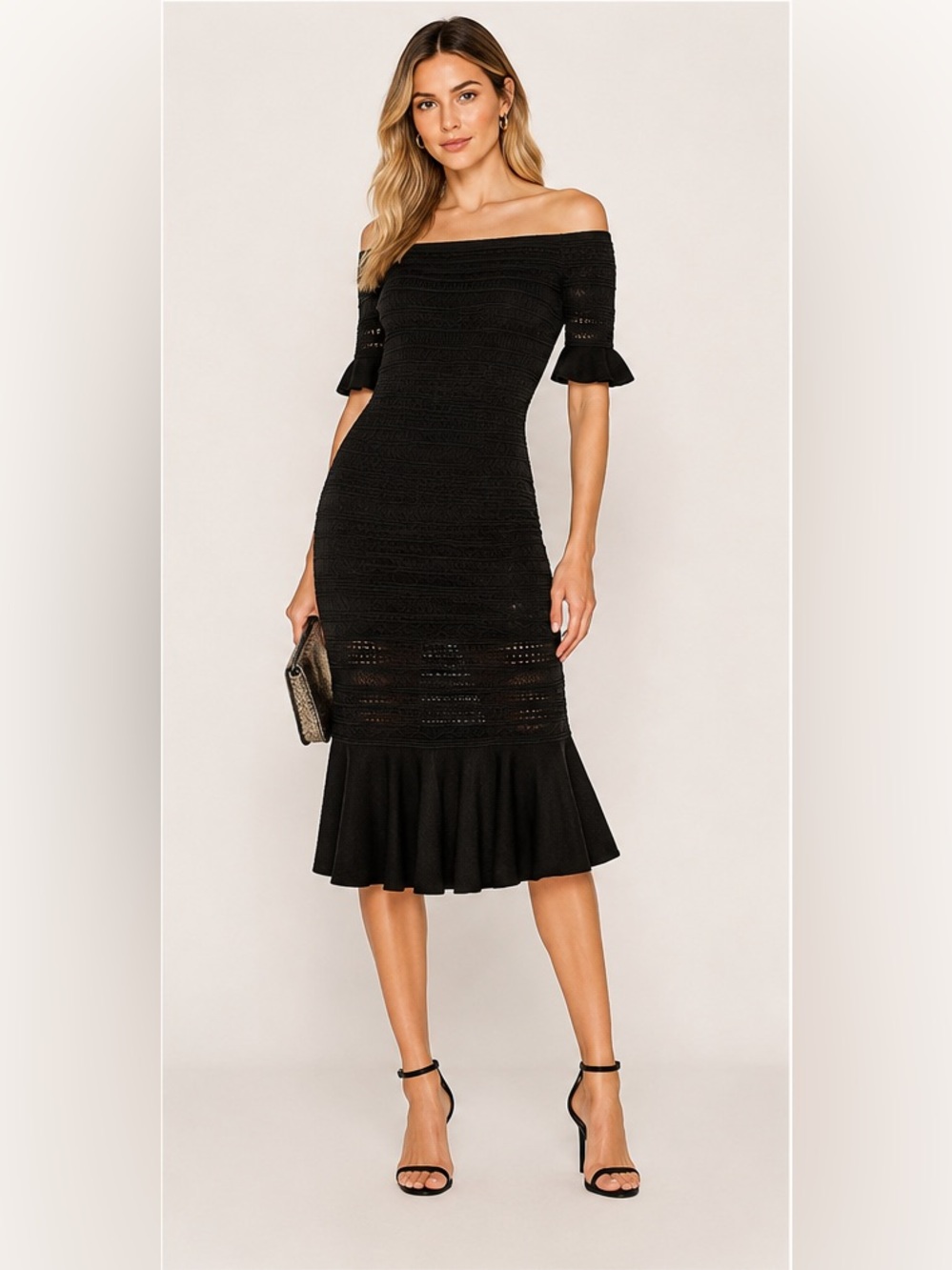 ALEXIS Sheira Off-the-Shoulder Knit Midi Dress Black XS NWT